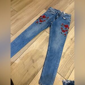 Zara Blue Jeans with Red Floral Embroidery